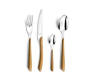 AMEFA ECLAT NATURE - Cubertería para 4 personas (aspecto de madera/marrón), 16 piezas, con vetas finas de acero inoxidable 18/0, inoxidable y pulido brillante, apto para lavavajillas, juego de