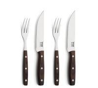 Amefa PORTERHOUSE Juego de cubiertos para bistec de 4 piezas | 2 asadores, 2 asadores | Kunstststoffgriffe en Holzoptik | Wellenschliff Messer | Pulido de alto brillo de acero inoxidable 13/0 | Con