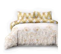 AmeliaHome 06709 - Juego de Ropa de Cama (4 Piezas, 155 x 220 cm, con 2 Fundas de Almohada de 80 x 80 cm, 100% algodón, diseño geométrico, con Cremallera, Color Beige