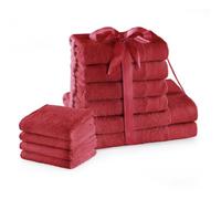 AmeliaHome Amari - Juego de 4 Toallas de Invitados, 30 x 50 cm, 4 Toallas de Mano de 50 x 100 cm y 2 Toallas de Ducha de 70 x 140 cm, 100% algodón, absorbentes, Color Rojo Oscuro