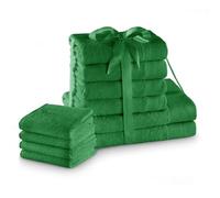 AmeliaHome Amari - Juego de 4 Toallas de Invitados (30 x 50 cm, 4 Toallas de Mano de 50 x 100 cm y 2 Toallas de Ducha de 70 x 140 cm, 100% algodón, Absorbente), Color Verde