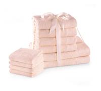 AmeliaHome Amari - Juego de Toallas (4 Toallas de Invitados, 30 x 50 cm, 4 Toallas de Mano de 50 x 100 cm y 2 Toallas de Ducha de 70 x 140 cm, 100% algodón, Absorbente), Color Rosa