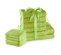 AmeliaHome Amari - Juego de Toallas (4 Unidades, 30 x 50 cm, 4 Toallas de Mano de 50 x 100 cm y 2 Toallas de Ducha de 70 x 140 cm, 100% algodón, Absorbente), Color Verde