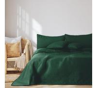 AmeliaHome Colcha con Pompones de 170 x 210 cm, Colcha Doble Cara ultrasonic Acolchado poliéster meadore Verde Oscuro