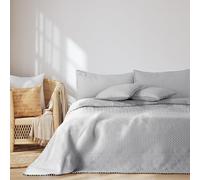 AmeliaHome Colcha con Pompones de 200 x 220 cm, Colcha Doble Cara Ultrasonic Acolchado poliéster Meadore Plata