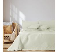 AmeliaHome Colcha con Pompones de 220 x 240 cm, Colcha Doble Cara Ultrasonic Acolchado poliéster Meadore Crema