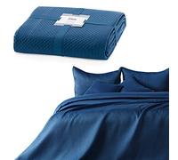 AmeliaHome Colcha de 200 x 220 cm, Color Azul Oscuro, Estampado en Dos Caras, satén Mate