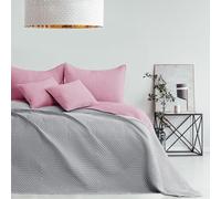 AmeliaHome Colcha de Dos Caras, Color Rosa y Gris, 200 x 220 cm, Acolchada, poliéster Softa
