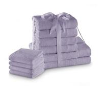 AmeliaHome Juego de 4 Toallas de Mano, 30 x 50 cm, 4 Toallas de Mano de 50 x 100 cm y 2 Toallas de Ducha de 70 x 140 cm, 100% algodón, Absorbente, Color Morado