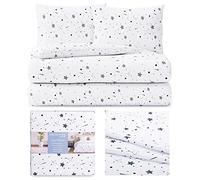 AmeliaHome Juego de Cama de 3 Piezas, 200 x 200 cm, con 2 Fundas de Almohada de 80 x 80 cm, 100% algodón, con Cremallera, diseño de Estrellas