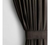 AmeliaHome Juego de Cortinas de 245 x 140 cm con alzapaños de 54 x 10 cm, Aspecto de Terciopelo, Color marrón Oscuro, 1 Unidad de Cinta Fruncida, de Terciopelo, para decoración de Ventanas, Cortina