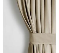 AmeliaHome Juego de cortinas de 270 x 140 cm con alzapaños de 54 x 10 cm, aspecto aterciopelado, color beis, 1 unidad de cinta fruncida, cinta ondulada de terciopelo, para decoración de ventanas,