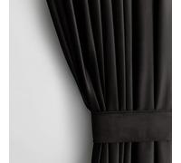 AmeliaHome Restilo Juego de Cortinas, 245 x 140 cm, con alzapaños de 54 x 10 cm, Aspecto Aterciopelado, Color Negro, 1 Unidad Cortina con Ojales, de Terciopelo, para decoración de Ventanas, Cortina