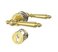 Amerdeco Manija de puerta interior Oro Brillante con roseta redonda, juego de palanca PZ con cilindro europeo, diseño clásico para puertas de entrada e interiores UK0100