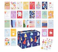 American Greetings Caja surtida de tarjetas de cumpleaños de 30 unidades con sobres, sellos y caja de almacenamiento (Kathy Davis Designs, sombreros de fiesta)