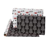 American Greetings Papel de regalo de Navidad reversible plateado y negro de 175 pies cuadrados, trineo de Papá Noel y árbol de Navidad (1 rollo jumbo de 30 pulgadas x 70 pies)