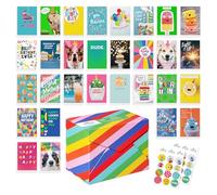 American Greetings Surtido de tarjetas de felicitación de papel reciclado de 30 unidades con sobres, sellos y caja de almacenamiento (gráficos divertidos)