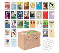 American Greetings Surtido de tarjetas de felicitación de papel reciclado de 30 unidades divertidas para todas las ocasiones con sobres, sellos y caja de almacenamiento