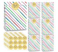 AMFUN 50 Piezas Bolsas de Regalo Cumpleaños Infantil con 5 pegatinas, 13 x 19cm, Bolsita para Regalos de Rayas Arcoíris para Infantil Cumpleaños Fiesta Bodas Navidad
