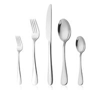 AMFUN Juego de cubiertos acero inoxidable 30 piezas,Cubertería moderna para 6 personas,con cuchillo chuletero,con tenedor,cuchillo y cuchara café,acabado pulido brillante,apto para lavavajillas