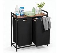 AMHANCIBLE Cesto Ropa Sucia 2 Compartimentos con Estante, 2 x 38 L | Cesto Ropa Sucia, 2 Bolsas Oxford Reforzadas, Metal Resistente, Para Baño o Lavadero, 73x30x72 cm, Marrón EHLS02BR