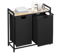 AMHANCIBLE Cesto Ropa Sucia 2 Compartimentos con Estante, 2 x 38 L | Cesto Ropa Sucia, 2 Bolsas Oxford Reforzadas, Metal Resistente, Para Baño o Lavadero, 73x30x72 cm, Gris, EHLS02GY