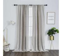 Amidoudou 1 par de Cortinas Bohemias de Lino y algodón con borlas, Cortinas semiopacas para Dormitorio y Sala de Estar (Beige y café, 2 Unidades de 54 x 84 Pulgadas)