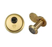 amig 6360 - Escudo de seguridad para puerta Modelo 31, Latón, Cuerpo reforzado en acero sinterizado, Antitaladro, Color latón & Mirilla con Lente Súper Angular para Puertas Interiores
