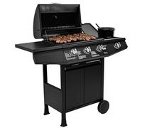 Amig - Barbacoa de gas Fireplus 3+1 de 8,4 kW - Acero inoxidable Negro - Parrilla con ruedas Modelo GRILL-3F - Barbacoa XXL con carro y termómetro - 117x52x103 cm - 4 quemadores y Bandeja lateral