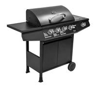 Amig - Barbacoa de gas Fireplus 4+1 de 9,3 kW - Acero inoxidable Negro - Parrilla con ruedas Modelo GRILL-4F - Barbacoa XXL con carro y termómetro - 126x52x103 cm - 5 quemadores y Bandeja lateral