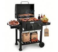 Amig - Barbacoa Fireplus de Carbón XXL - Parrilla de Acero 57x42cm - Con Ruedas y Bandejas Laterales - Asador Transportable Grande - Depósito para Ceniza - 131x116,5x56cm