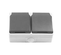 Amig - Base Doble de Sobreponer Estanca IP54 de 2 Enchufes Schuko y Tapas Mod.3650 - Voltaje Máx 230V - Anti Humedad Apta para Exterior e Interior - Ideal para Terrazas, Jardines, Garajes o Trasteros
