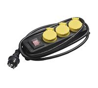 Amig - Base Múltiple Estanca o Regleta con 3 Enchufes Mod. 3306 con Tapa Abatible e Interruptor Apta para Exteriores e Interiores - Tomas con Estanqueidad IP44 - Cable 3G 1,5 mm² de 2 m