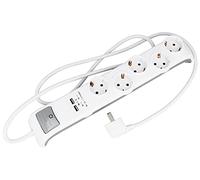 Amig - Base Múltiple Mod.5520 o Regleta con 5 Tomas o Enchufes Schuko con Toma de Tierra e Interruptor + 2 Tomas USB de Máximo 2,1 A - Cable de 3G 1,5 mm² y 1,4 m