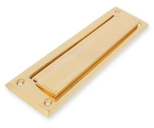 Amig - Boquilla para buzón Golden Mod. 1 - Cubierta para paredes o puertas - Recipiente para cartas con tapa de latón - 254 x 78 mm - Tamaño de la abertura: 198 x 48 mm - Color dorado pulido - Boquill