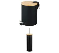 Amig Bundle Cubo Baño 3L Ø16,8×23 cm + Escobillero Naturline Ø95×380 mm Negro Bambú