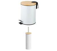 Amig Bundle Set de Baño Naturline: Cubo con Pedal 5L + Escobillero Blanco y Bambú
