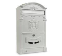 Amig - Buzón Exterior de Pared - Diseño Vintage - Tamaño Compacto para DIN A4 - Apertura Frontal con Cerradura - Aluminio - Blanco - Fácil de Instalar en Puertas o Verjas - 40 x 24 x 8 cm