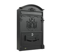 Amig - Buzón Exterior de Pared - Diseño Vintage - Tamaño Compacto para DIN A4 - Apertura Frontal con Cerradura - Aluminio - Negro - Fácil de Instalar en Puertas o Verjas - 40 x 24 x 8 cm