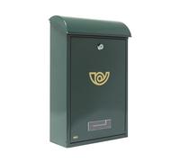 Amig - Buzón Exterior de Pared - Tamaño Compacto para DIN A4 - Apertura Frontal con Cerradura - Acero - Verde - Fácil de Instalar en Puertas o Verjas - 40 x 24 x 8 cm