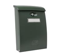 Amig - Buzón Exterior de Pared - Tamaño Compacto para DIN A4 - Apertura Frontal con Cerradura - Plástico - Verde - Fácil de Instalar en Puertas o Verjas - 34,5 x 24 x 10,5 cm