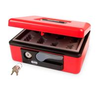 Amig - Caja de caudales - Caja de seguridad para dinero, billetes y monedas - Con bandeja portamonedas - Apertura con Manilla Automática y Llave - Color Rojo - Acero - 165 x 125 x 80 mm