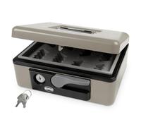 Amig - Caja de caudales - Caja de seguridad para dinero, billetes y monedas - Con bandeja portamonedas - Apertura con Manilla Automática y Llave - Color Gris - Acero - 165 x 125 x 80 mm