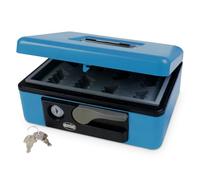 Amig - Caja de caudales - Caja de seguridad para dinero, billetes y monedas - Con bandeja portamonedas y 2 llaves - Color Azul - Acero - 230 x 185 x 80 mm