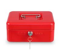 Amig - Caja de caudales - Caja de seguridad para dinero, billetes y monedas - Con bandeja portamonedas y 2 llaves - Color Rojo - Acero - 150 x 110 x 70 mm