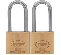 Amig - Candado de seguridad | Incluye 2 llaves | Arco largo | Latón y arco de Acero | Para taquillas de gimnasio, puertas, armarios, maletas, mochilas | Doble cierre | Ancho: 25 mm (Paquete de 2)