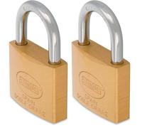 AMIG - Candado de Seguridad - Incluye 2 Llaves - Ideal para Taquillas y Maletas - Arco de Acero Tratado - 60 mm - Latón Mate (Paquete de 2)