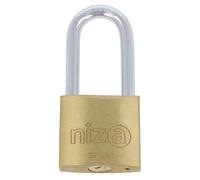 Amig - Candado de Seguridad Mod. Niza AL - Candado de Arco Largo - Latón y Arco de Acero - 50 mm - Incluye 2 llaves - Para Taquillas de Gimnasio, Puertas, Armarios, etc. - Dorado - Mate