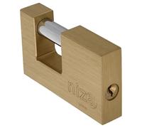 Amig - Candado de seguridad rectangular con barra - Incluye 2 llaves - Latón y arco de Acero tratado - Alta seguridad antirrobo para puertas de camiones, contenedores, obras - Ancho: 75 mm