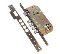 Amig - Cerradura de Embutir Con Bulones para Puertas de Madera Mod. 100-50/85 mm - Con Cilindro y Escudo de Seguridad - Picaporte Reversible - Acero Efecto Cuero